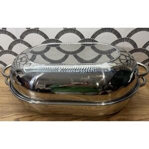 Revere Ware Turkey Roaster Roasting Pan Stainless Steel 18 x 12.5 x 7.5 2504